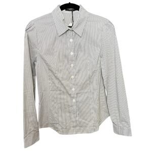 NWT Theme Striped Button-Up Shirt with Pleated Collar & Black Tie Accent – US M